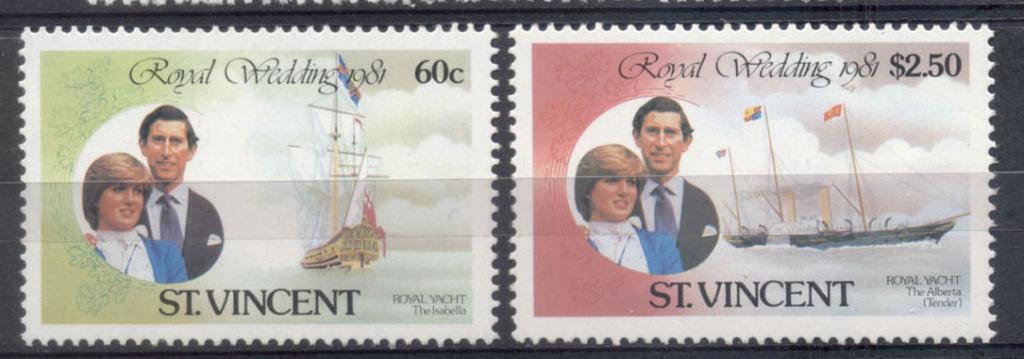 Сент-Винсент 1981 г. пара Королевская свадьба Королевские яхты  негашеная**