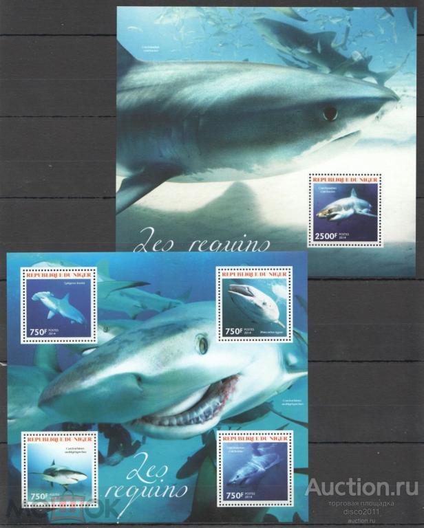Нигер 2014 Акулы Морская фауна Хищные рыбы к/боген+блок**