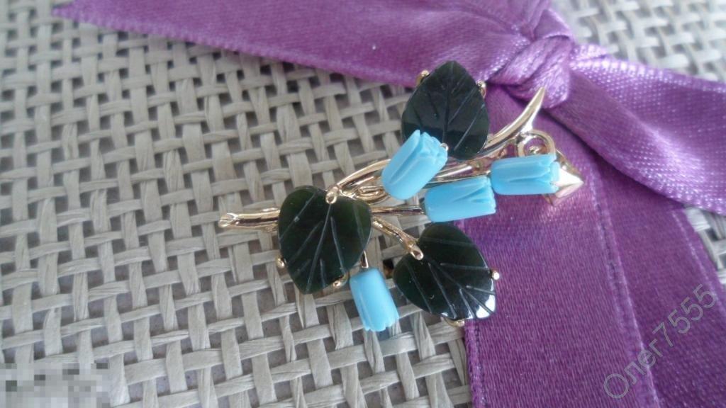 Позолоченный кулон подвеска с натуральным нефритом и бирюзой 