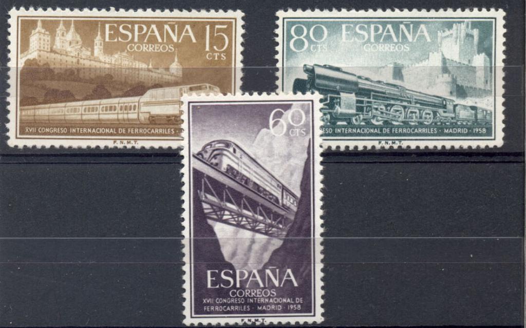 Испания 1958 г. серия Железнодорожный транспорт Локомотивы Конгресс железнодорожников негашеная**