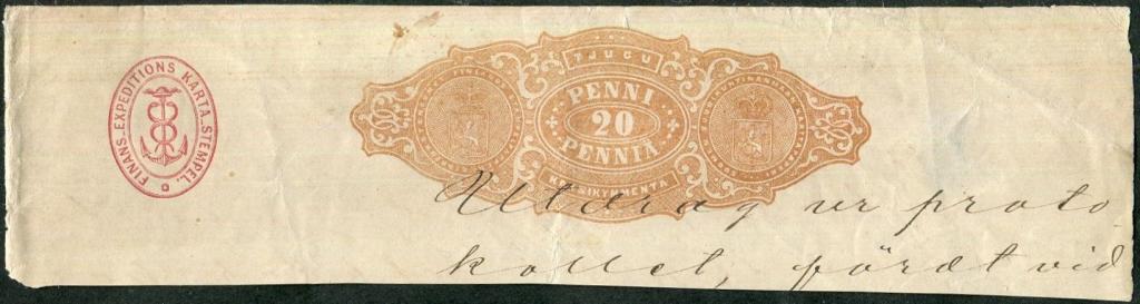 ВКФ 1866 Русская Финляндия 20 пенни вырезка из гербовой бумаги Россия