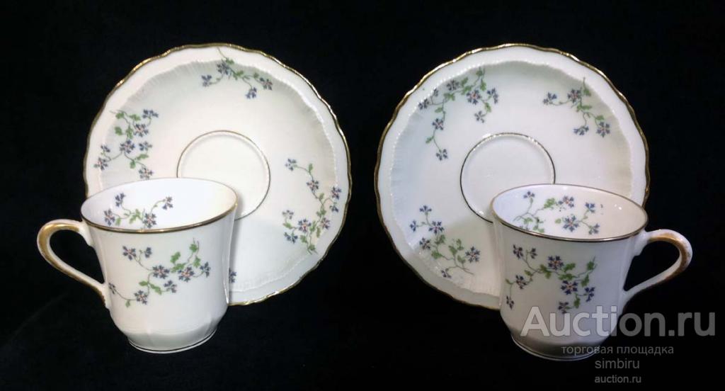 ЛИМОЖ ДВЕ КОФЕЙНЫЕ ПАРЫ ВАСИЛЬКИ ДЛЯ КОРОЛЕВЫ HAVILAND LIMOGES ФРАНЦИЯ 1904г