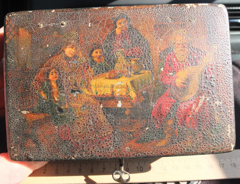 лаковая шкатулка Посиделки, царская Россия, 19 век