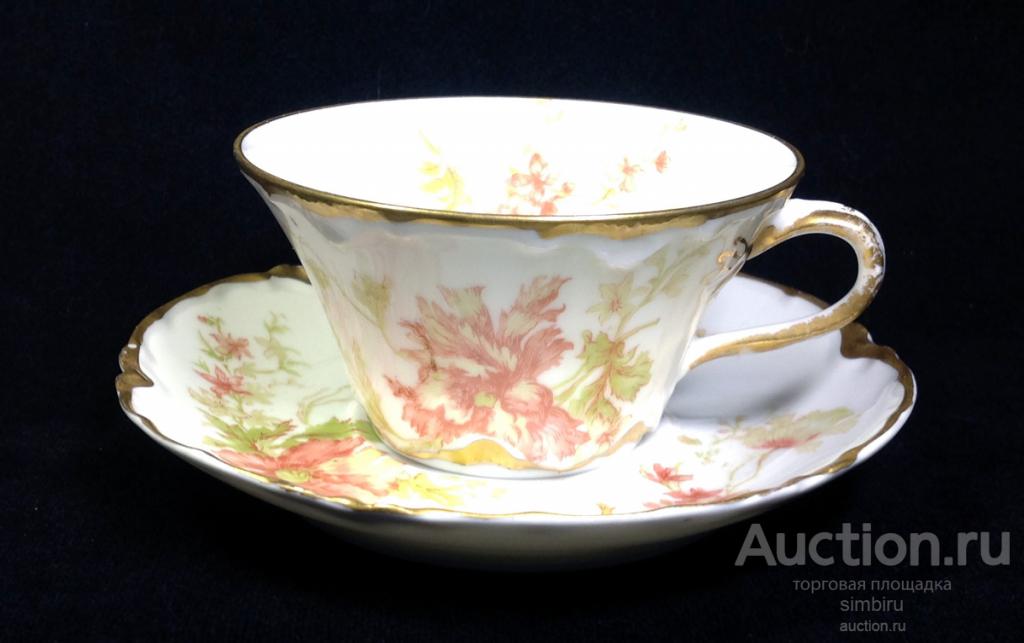 ЛИМОЖ ЧАЙНАЯ ПАРА АР-НУВО HAVILAND LIMOGES ФРАНЦИЯ 1890г. (3)