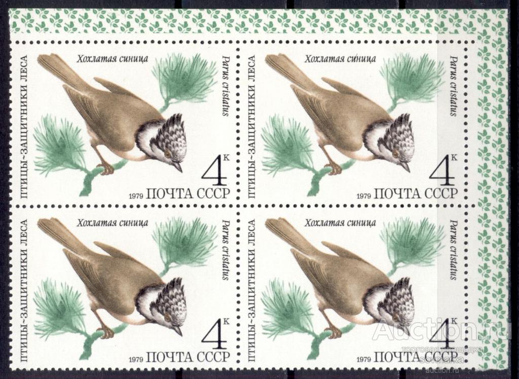 = СССР 1979 Фауна Птицы Хохлатая синица 1мар** квартблок Св # 5003 |С9-48|
