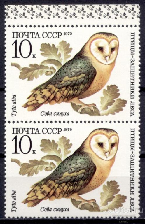= СССР 1979 Фауна Птицы Сова сипуха 1мар** пара Св # 5004 |С9-50|