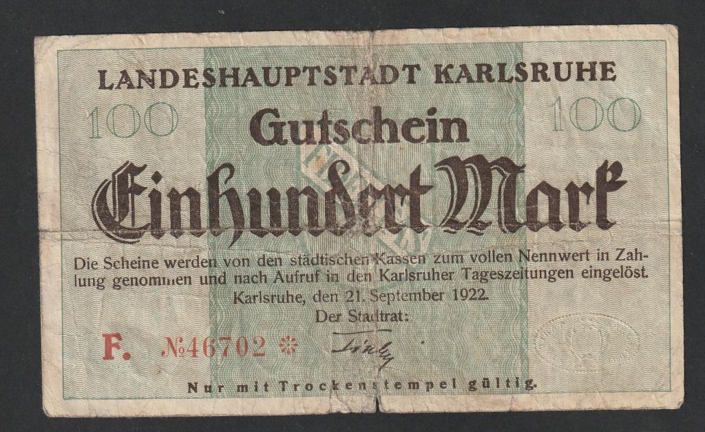 Германия, 100000 марок 1922 года, Карлсруэ