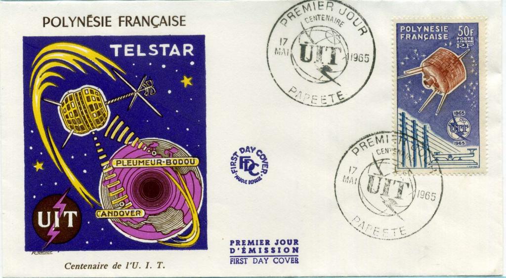Французская Полинезия (К1151) КПД 100 лет UIT Связь Спутник 1965 Космос