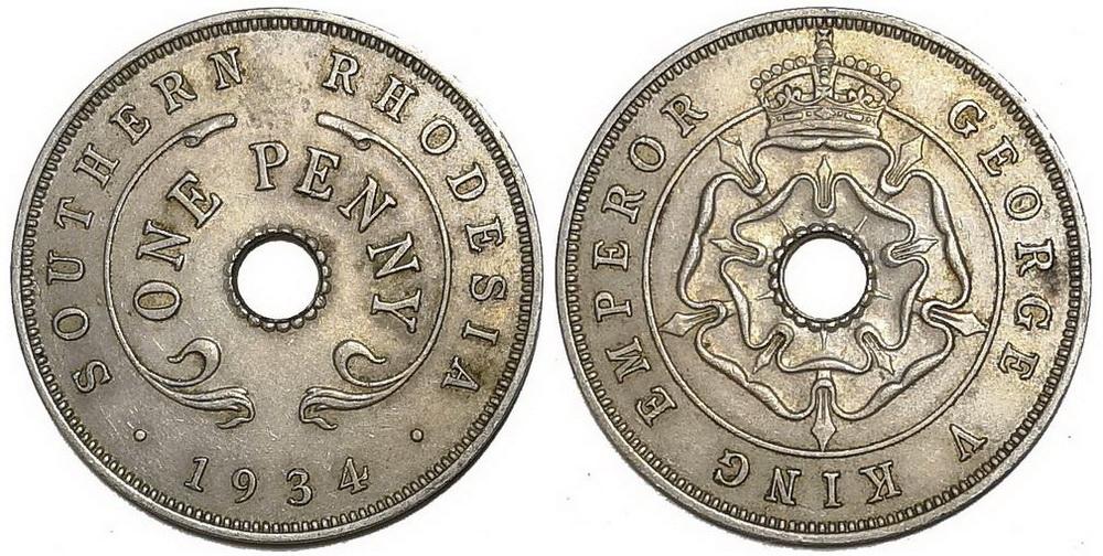 РОДЕЗИЯ ЮЖНАЯ 1 ПЕННИ 1934 UNC