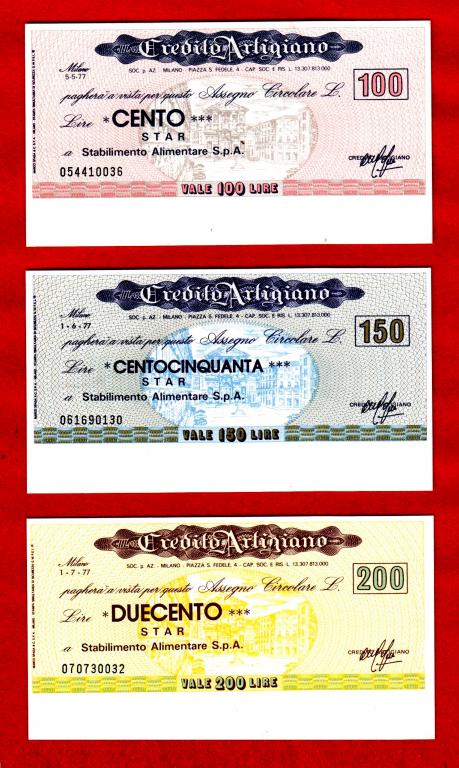 Италия, Милан, Credito Artigiano - Stabilimento Alimentare, 100, 150, 200 лир, 1977, UNC, 054410036