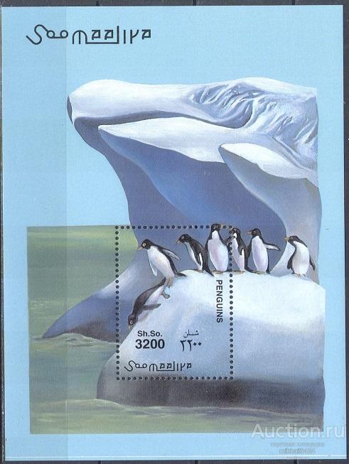 3604 ✅ Фауна Антарктика Антарктида Птицы Пингвины 2001 Сомали Блок ** 14МЕ