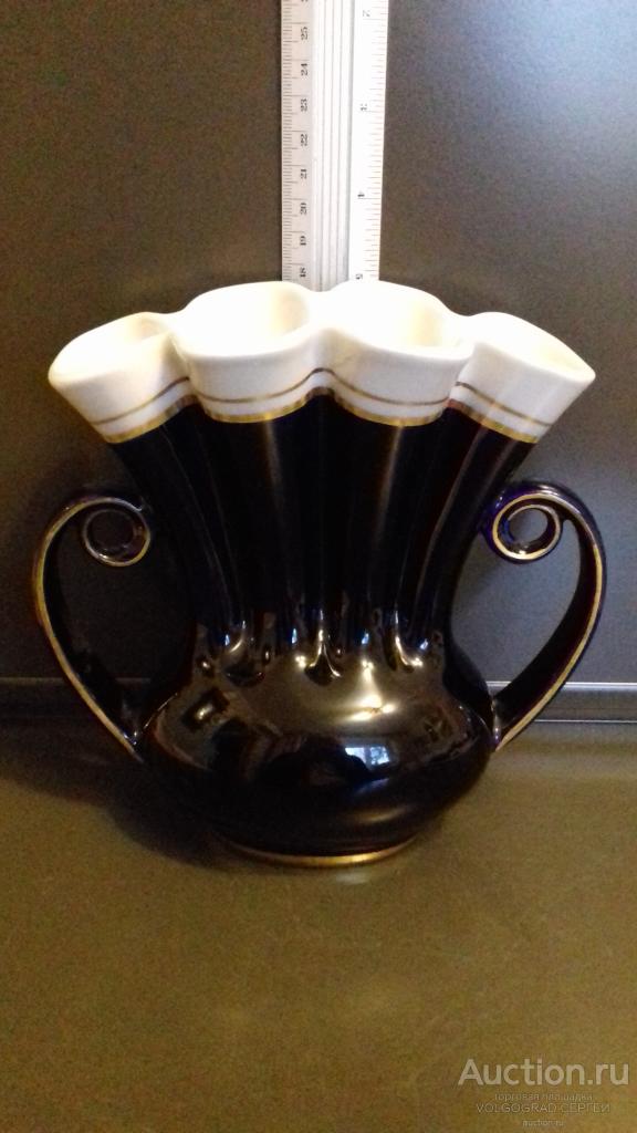 Ваза ЛФЗ . Веерная . Кобальт, золочение. 60 - е года