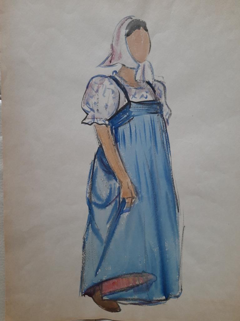 Гусева Т.П. (1918-2002) Девушка в голубом сарафане. Эскиз театрального костюма