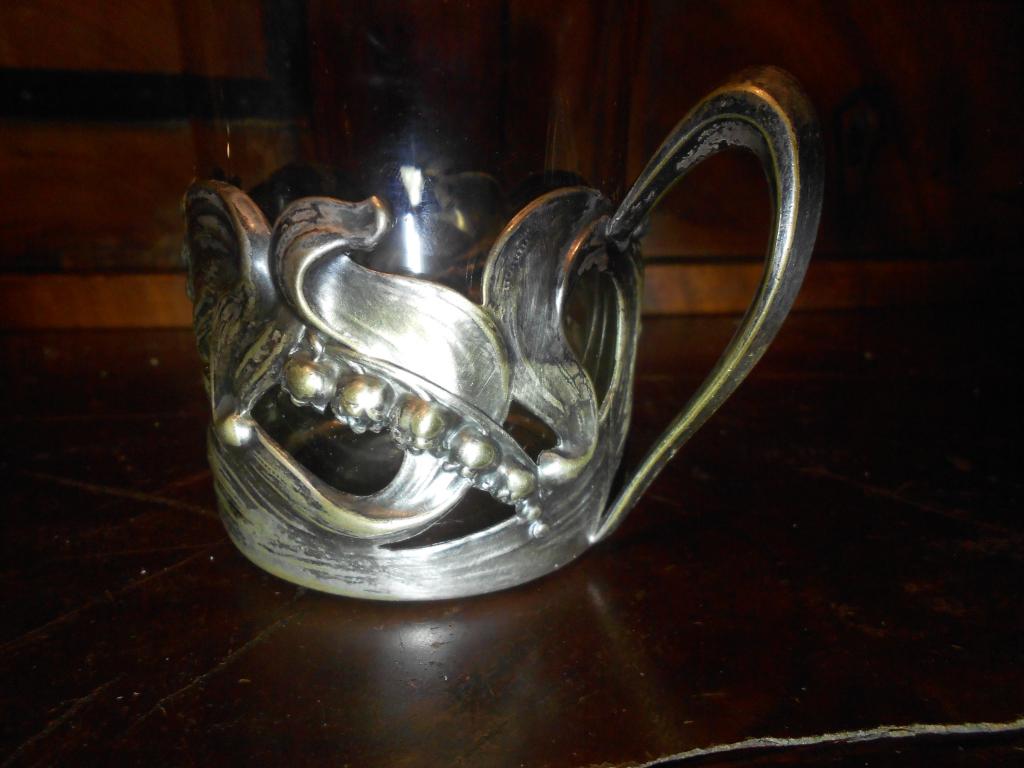 МОДЕРН.Старин.ПОДСТАКАННИК:ЛАНДЫШИ, фраже/латунь,серебрение,без клейма, Варшава,Россия к.19в.