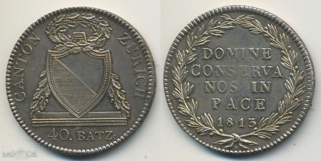 Швейцария, кантон Цюрих 40 батцен (талер) 1813