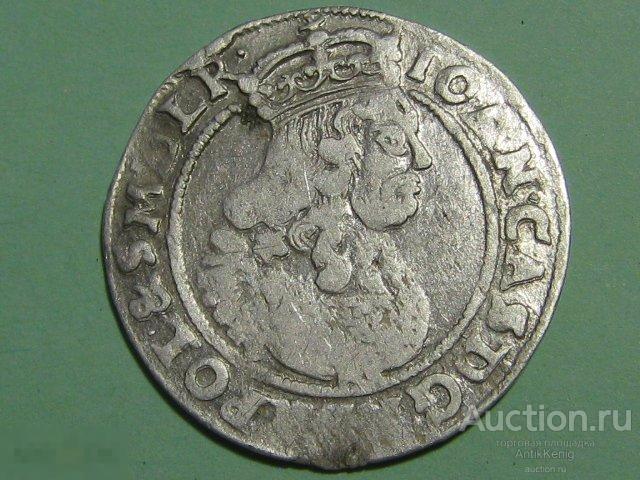 Монета 6 грошей AT 1666 год Польша Серебро Оригинал 