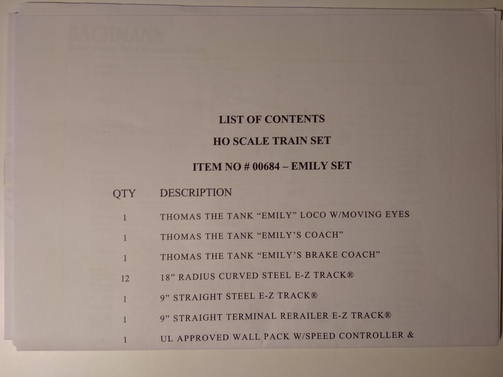 16мм (HO) Инструкция для Thomas Emily train set Bachmann