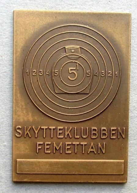 Швеция. Стрельба. Медаль (плакета) наградная. 1945 г. Стрелковый клуб Феметта. 62х42 мм