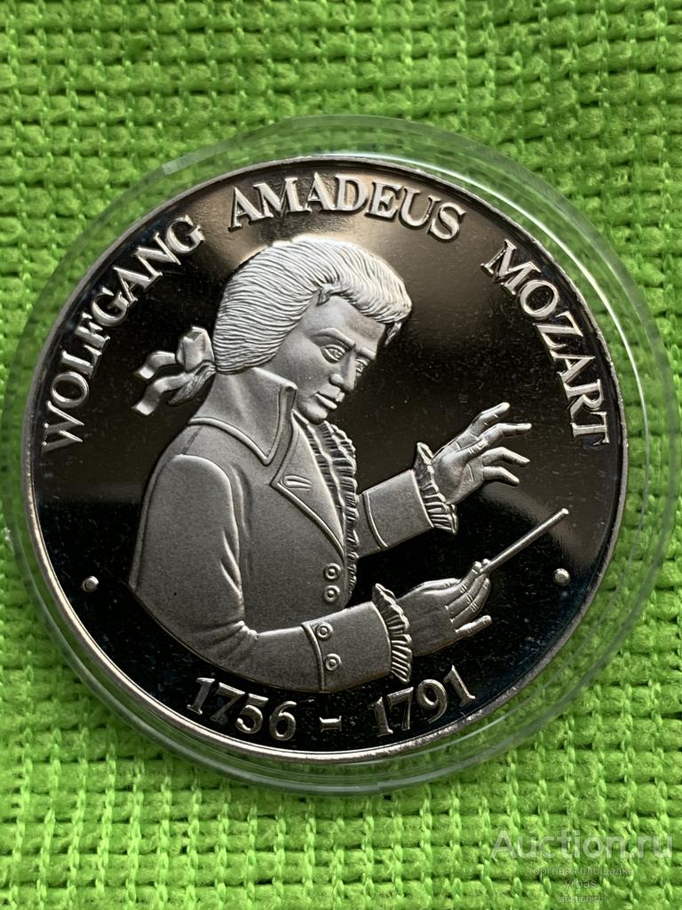 Медаль 1991 г. 40 мм.Германия. 1756-1791 MOZART Серебрение Капсула .Пруф.