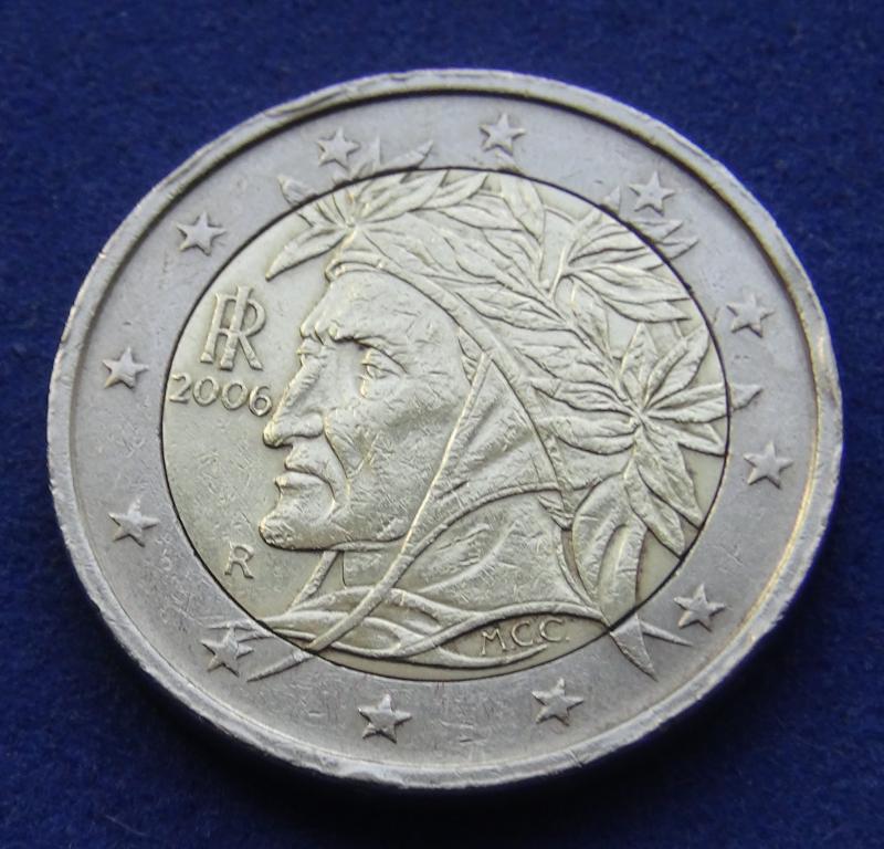 2 евро 2006 год Италия Портрет Данте Алигьери кисти Рафаэля