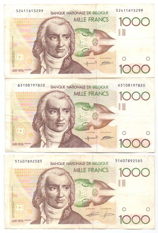 3000 франков (тремя банкнотами по 1000 франков) КАМЕРТОН,  Бельгия