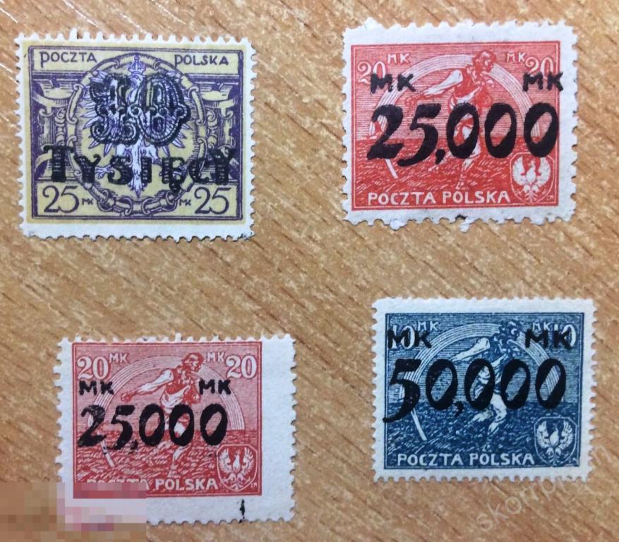 1923 ПОЛЬША *  Мих. 185-188 * НАДПЕЧАТКА  (а) 