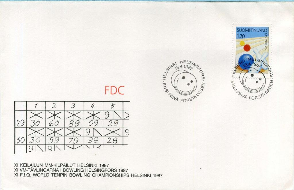 Финляндия (Б0619) Конверт СГ Боулинг 1987 Кегельный Спорт