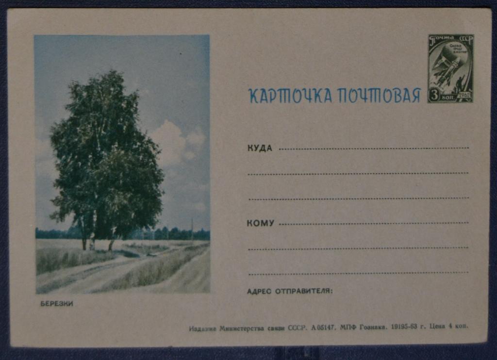 Иллюстрированная маркированная почтовая карточка 1963 год  Березки   Чистая @