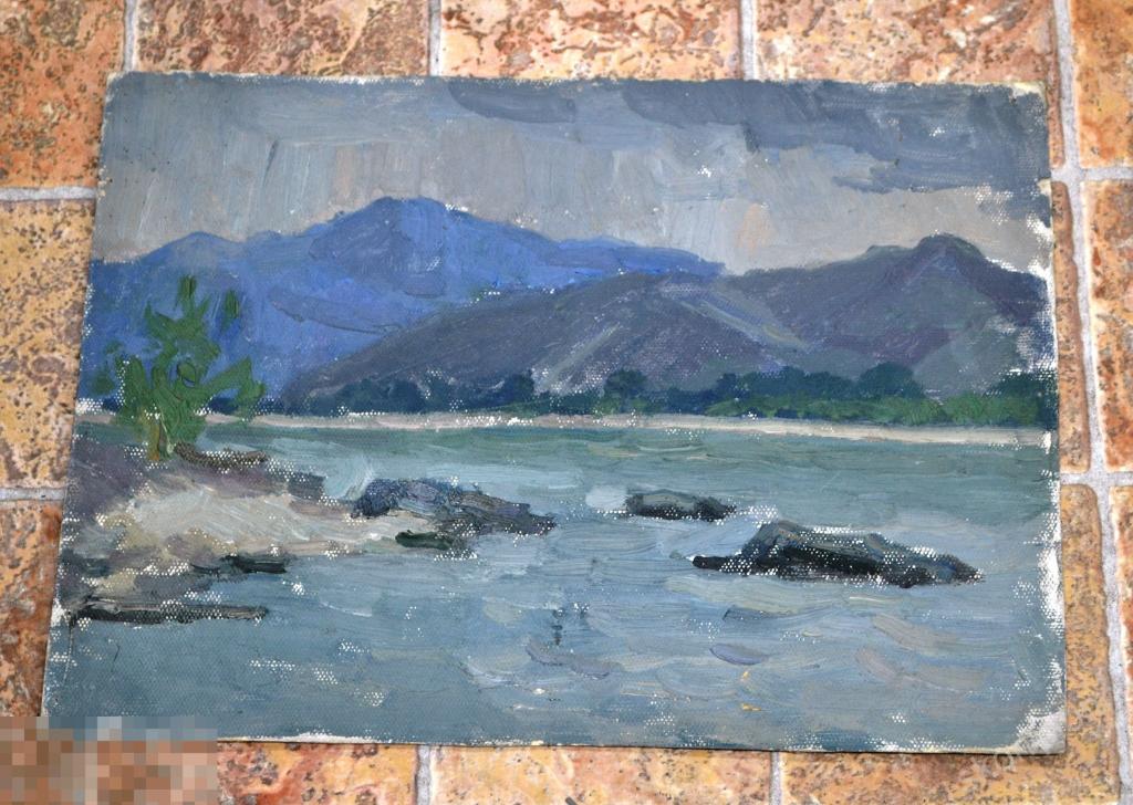 картина Хакасия СЕРЕБРЯКОВ   масло картон  сохран  ретро  винтаж   (а.ВЛ34) 