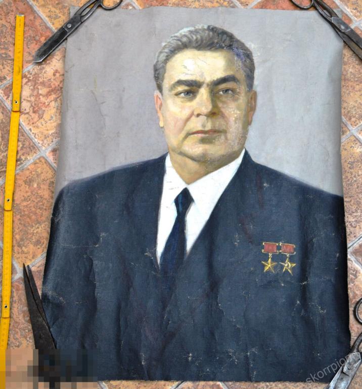 Брежнев Л.И.  картина холст масло   сохран винтаж   (а.ВЛ47) 