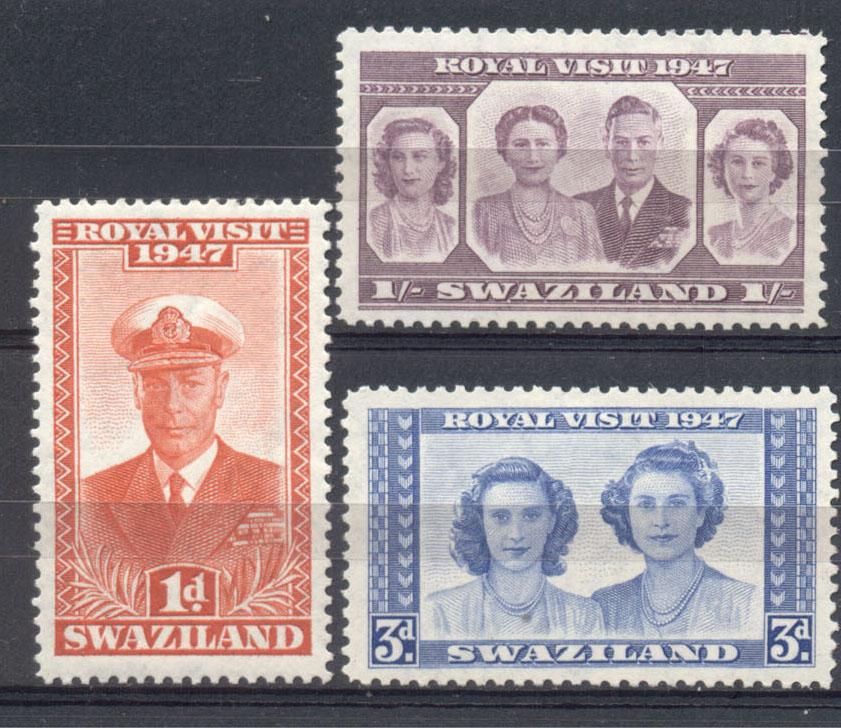 Свазиленд 1947 г. серия Королевский визит негашеная* (незаметный след наклейки)