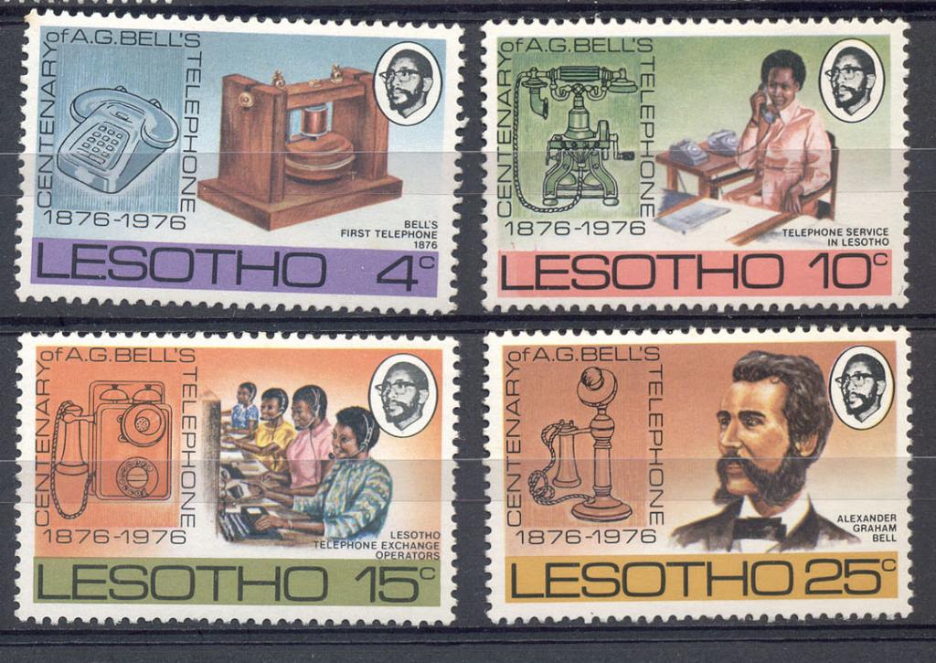 Лесото 1976 г. 100 лет телефону Белла негашеная**