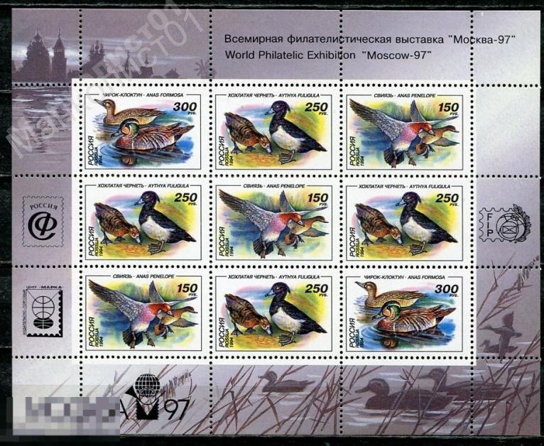 Россия. 1994. Фауна. Утки. С текстом. Малый лист. №№ 170-72. ** 