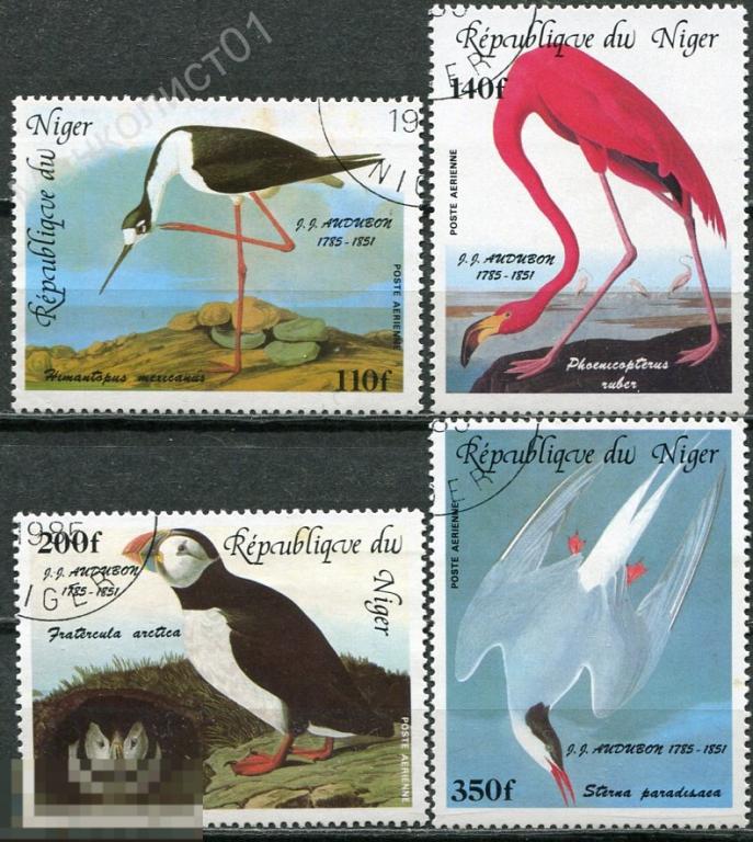 Нигер. 1985. Фауна. Водоплавающие птицы. Дж. Одюбон. №№ 920-23. Гаш. 
