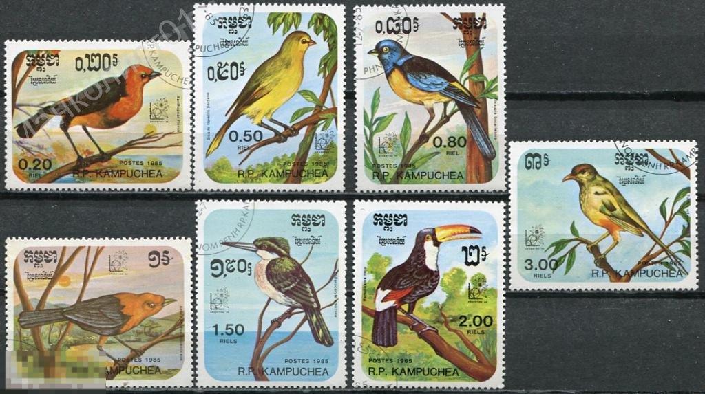 Камбоджа. 1985. Фауна. Птицы. №№ 690-96. Гаш. 