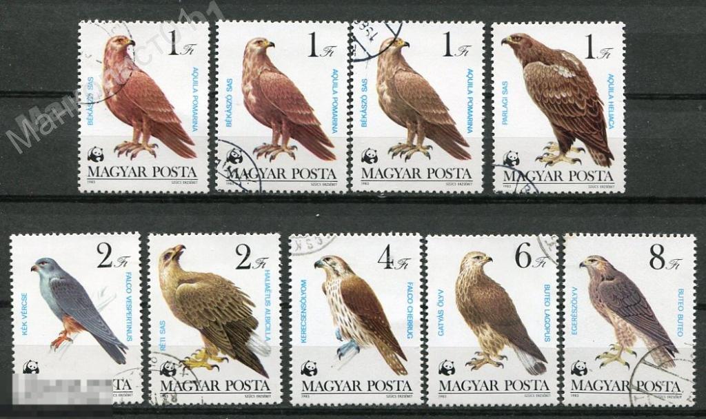 Венгрия.ВНР.1983. WWF. Фауна. Хищные птицы. №№ 3624-30. Гаш. 