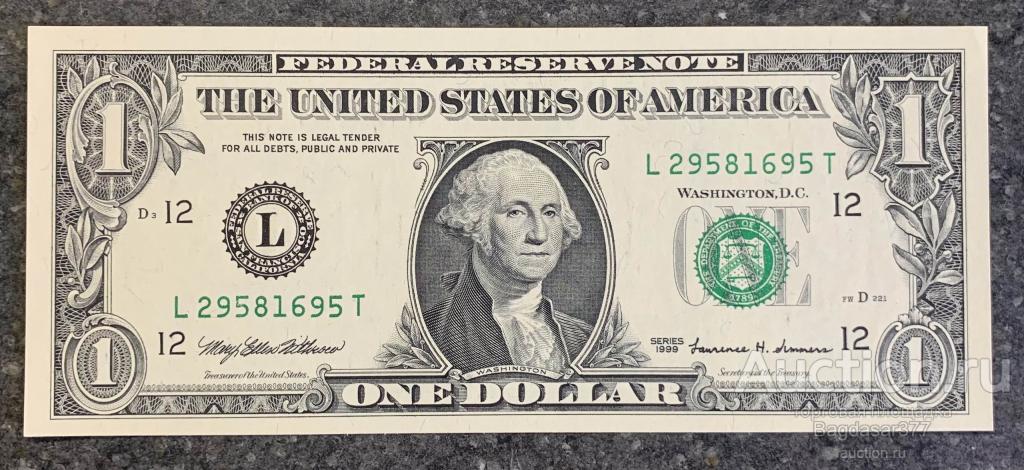 США 1 ДОЛЛАР 1999 12L(КАЛИФОРНИЯ) БЛОК L-T   'UNC!!!' (см.фото)