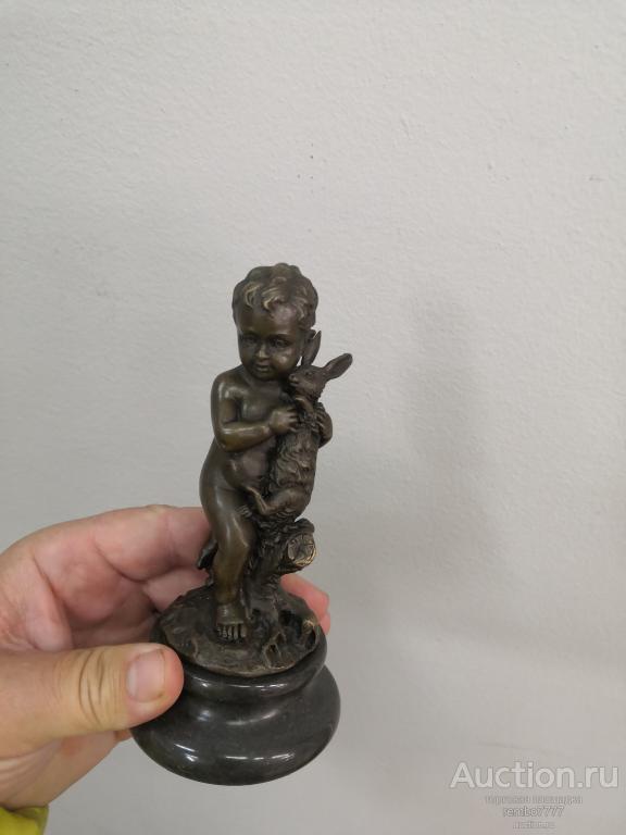 путти модерн .бронза.европа .15см.пресс-папье кролик заяц ангел купидон