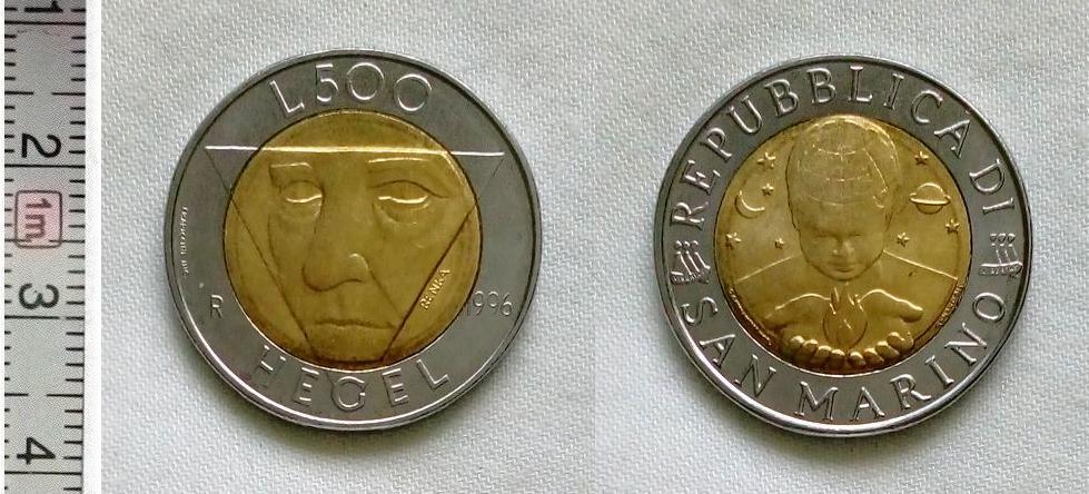 Сан Марино 500 лир 1996 год биметалл unc