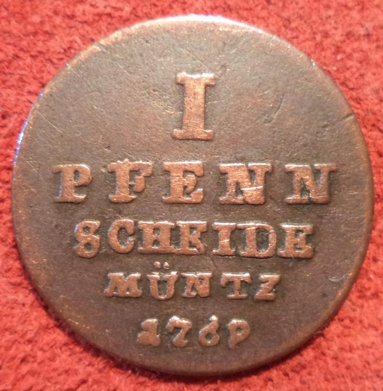 Брауншвейг-Люнебург-Каленберг-Ганновер 1 пфеннинг 1769 год  п.11
