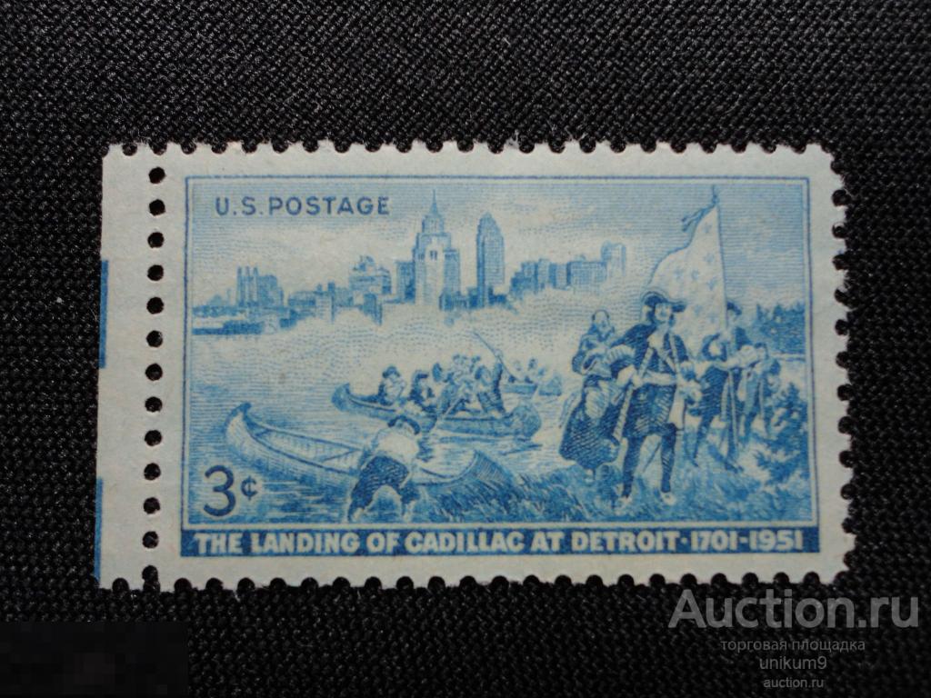 Марки США   1701г- 1951г.  Высадка Кадиллака в Детройте.   MNH OG. 