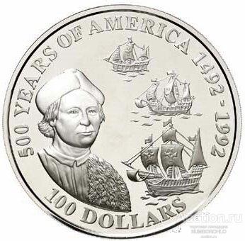 Острова Кука 100 долларов, 1992 500 лет открытию Америки - Христофор Колумб