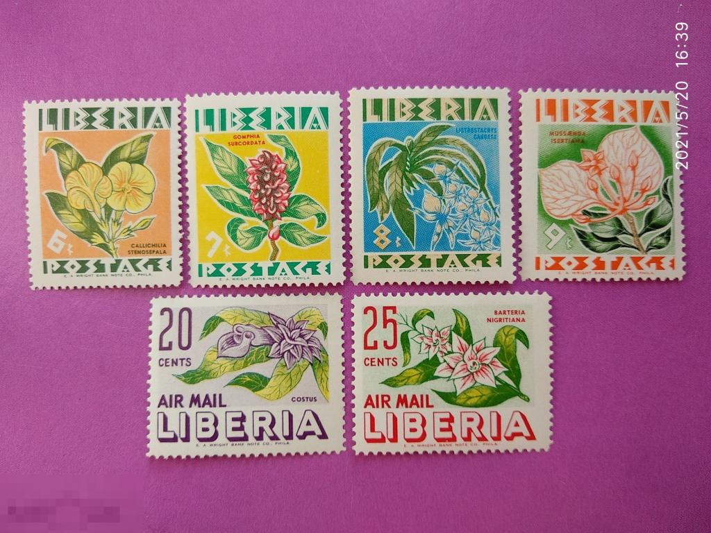 Либерия 1955 Цветы / Флора (Михель LR 477-82)