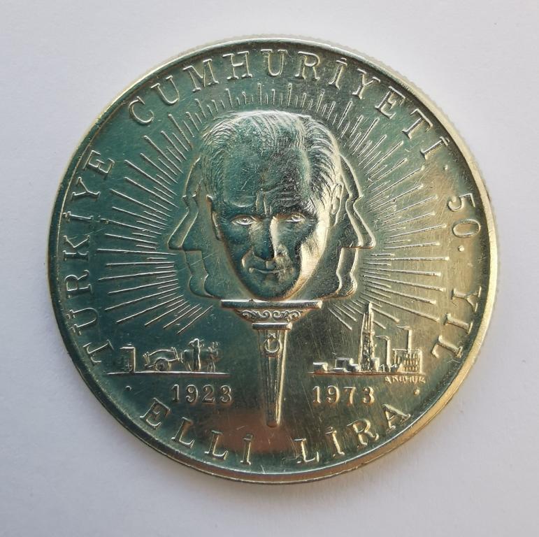Турция 50 лир 1973 50 лет республике серебро
