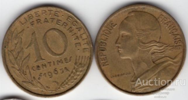 Франция 10 сентимов 1969 года