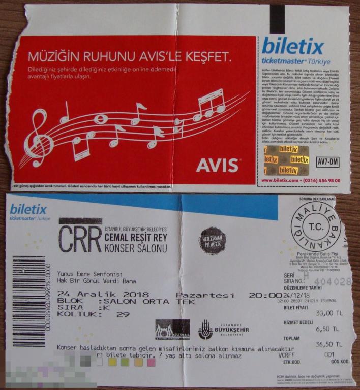 Билет на концерт. Стамбул. 