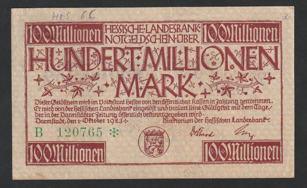 Германия, 100 миллионов марок 1923 года, Дармштадт