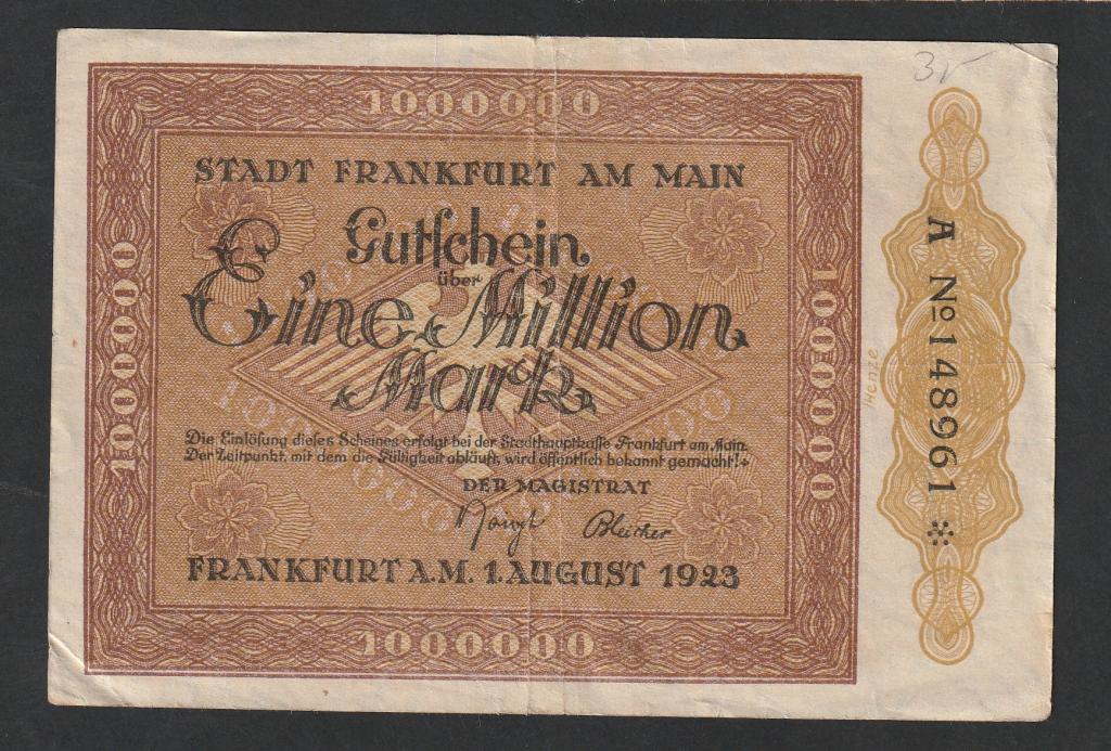 Германия, 1 миллион марок 1923 года, Франкфурт