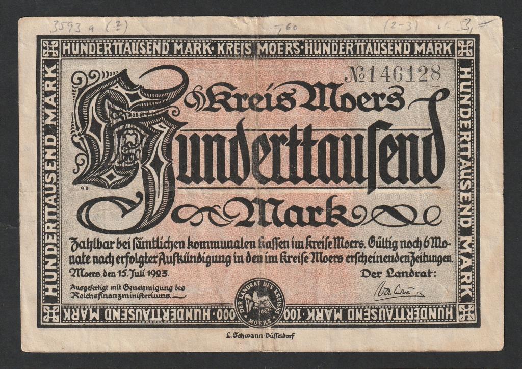 Германия, 100000 марок 1923 года, Моерс