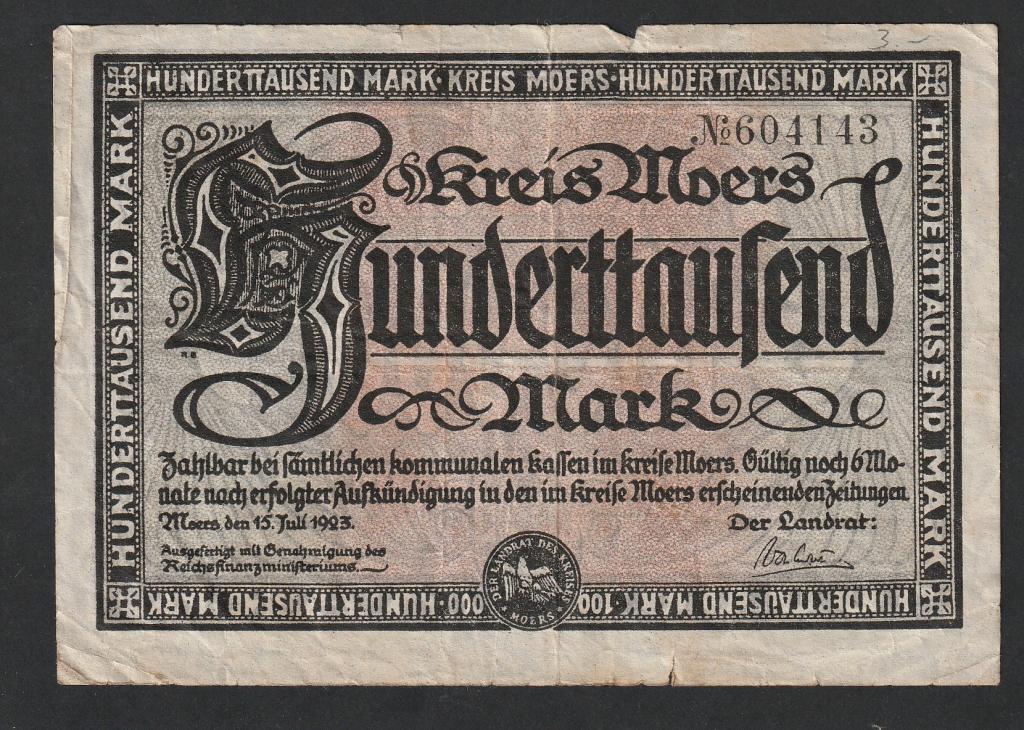 Германия, 100000 марок 1923 года, Моерс